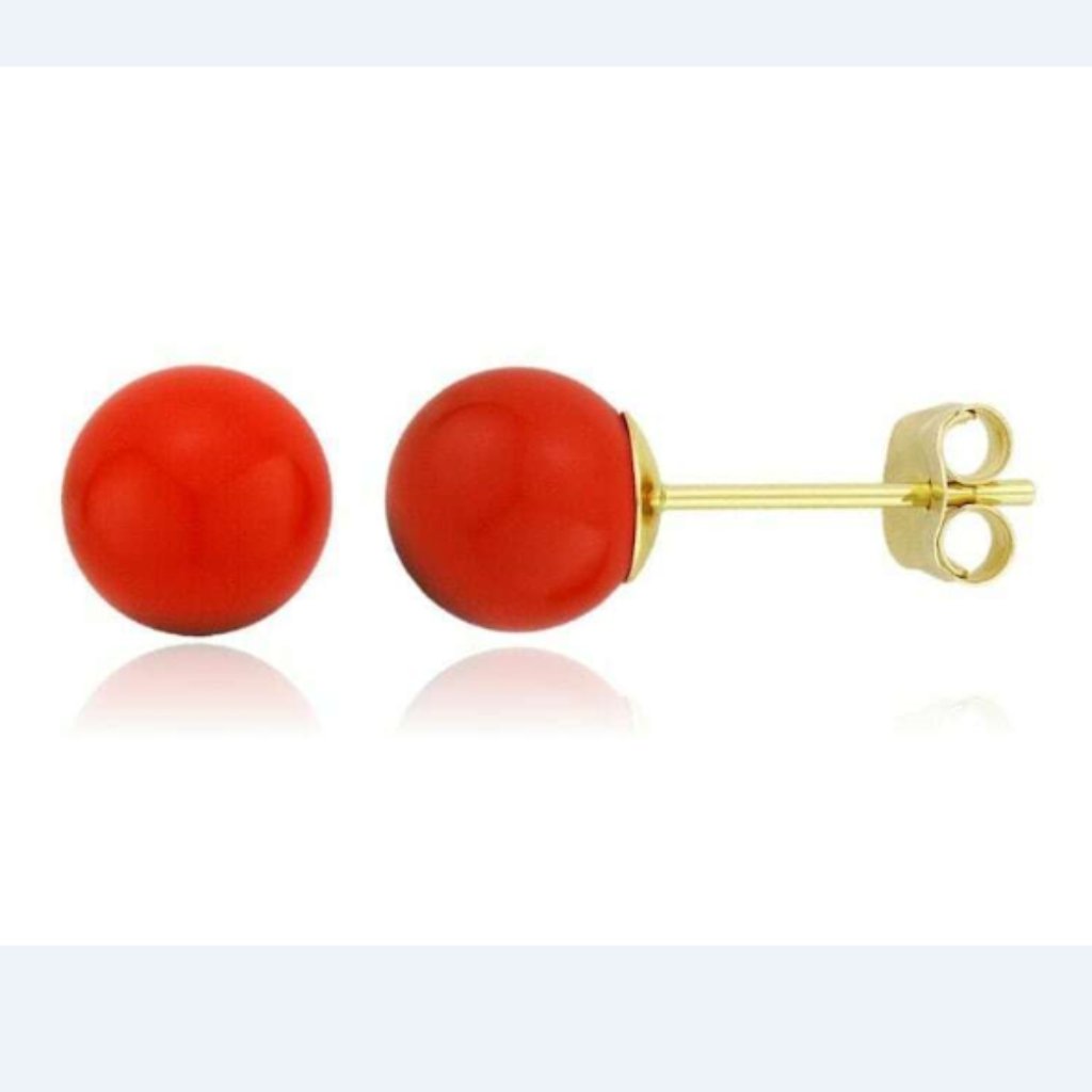 14k Solid Gold Orange Coral Ball Push Back Studs Earrings 3mm